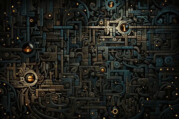 Dark Background With Gears and Lights