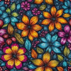 Seamless colorful flowers pattern, watercolor illustration style. Generative ai