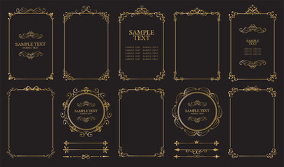 Luxury frame design, card design. Set of Decorative vintage frames and borders set. Gold photo frame..eps