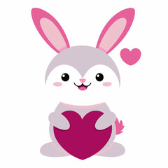 Adorable smiling rabbit with pink heart cute kawaii.  isolated flat with white background