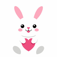 Adorable smiling rabbit with pink heart cute kawaii.  isolated flat with white background