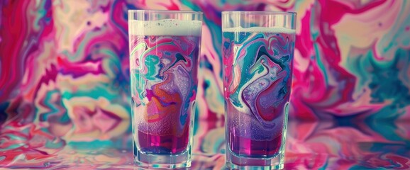 Fototapeta premium Beer Glasses, Swirling Patterns, Vibrant Tones, International Beer Day Background