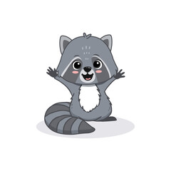 cute cartoon raccoon. Animal in flat style. Raccoon for cards,magazins, banners. Forest animal. Vector illustration 