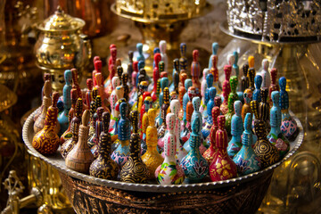 The beautiful handicrafts of Isfahan people, which are placed next to each other in one place and...
