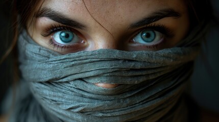 Intense Blue Eyes Behind Masked Face