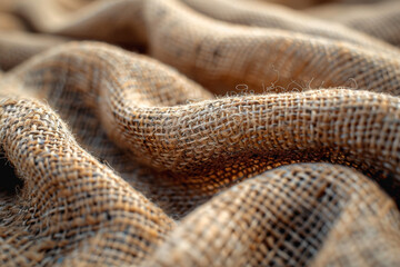 Fototapeta premium The coarse, fibrous texture of burlap, sturdy and utilitarian. Concept of agricultural packaging. Generative Ai.