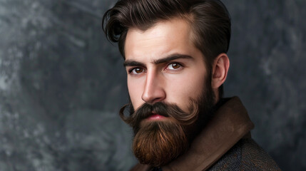 Handsome man with beard and mustache. Beard styles and grooming tips. Facial hair trends for men. Products for beard care.