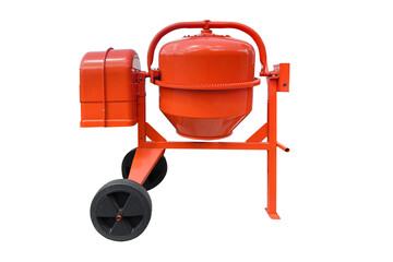 Red concrete mixer on a white background