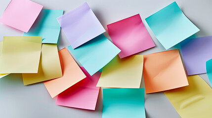 group of multicolor pastel Adhesive Note on white Background, realistic soft smooth lighting...