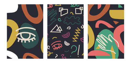 Fototapeta premium Set of minimalist posters with abstract rough shapes. Mid century modern card compositions bundle