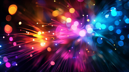 Obraz premium Abstract colorful fiber glass optics abstract lights background. Banner.