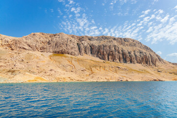 Seascapes, panorama of the sea and slopes, holidays on the island of Pag, Croatia