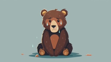 Cartoon bear in a flat color style shedding tears