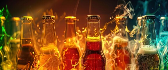 Beer Bottles, Swirling Textures, Vibrant Designs, International Beer Day Background