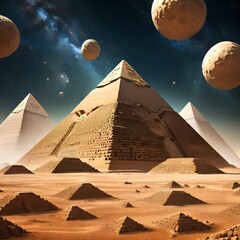  Giza's iconic pyramids from Egypt, floating in space generative ai