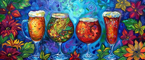 Beer Glasses, Intricate Shapes, Bold Hues, International Beer Day Background