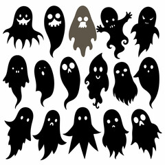 A Set of 27pcs ghost Silhouette Design with white Background and Vector Illustration on white background