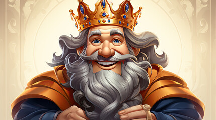 Cheerful Cartoon King With Crown and Beard - Happy Medieval Monarchy Illustration
