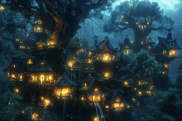 Obraz premium Enchanting Forest: Vivid Cables Plugged into Mystic Trees