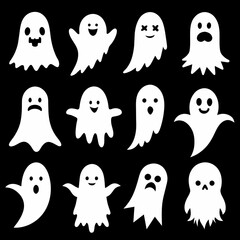 A Set of 27pcs ghost Silhouette Design with white Background and Vector Illustration on white background