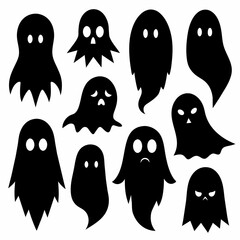 A Set of 27pcs ghost Silhouette Design with white Background and Vector Illustration on white background