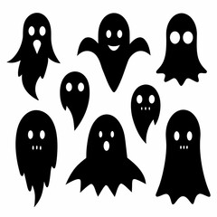 A Set of 27pcs ghost Silhouette Design with white Background and Vector Illustration on white background