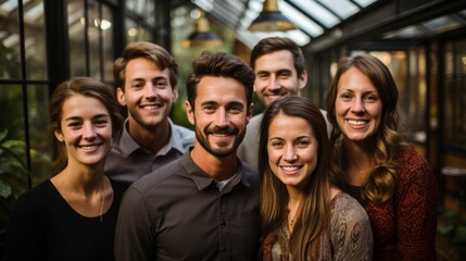 Friends and Family Smiling and Posing Together Indoors in a Warm and Welcoming Environment