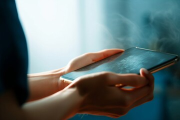 Close Up Photo Of Woman Hands Using A Mobile Phone At Work