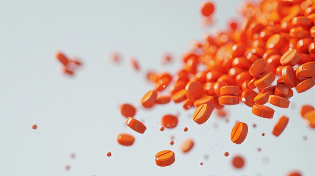 Orange pills on white background for medical or pharmaceutical designs