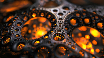 Cosmic Nexus: Gridlike Black Fractal Ferrofluidal Concentric Sphere. Generative AI