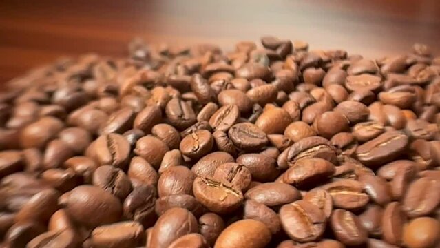 Close-up shot of coffee beans for a cinematic video.