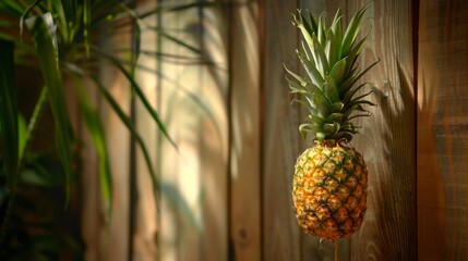Pineapple on a wooden background for tropical themed designs