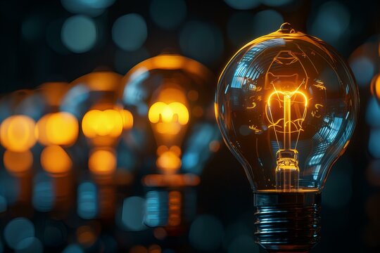 Many light bulbs glowing in the dark