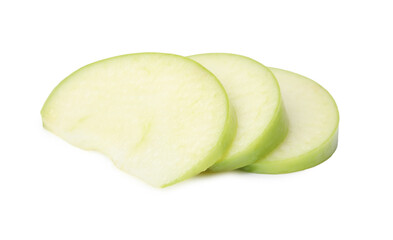 Slices of ripe green apple isolated on white