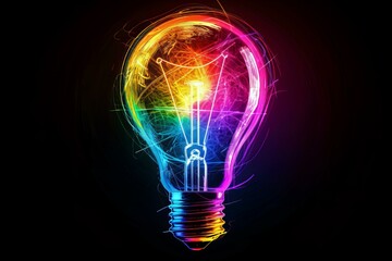 Bright light bulb illuminating with glowing filament inside