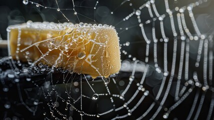 Popsicle covered in dew on a spider web for refreshing and nature themed designs