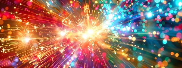 Obraz premium A dynamic, abstract fireworks background with bright bursts and vibrant colors.