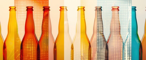 Fototapeta premium Abstract Beer Bottles, Bold Patterns, Vibrant Colors, International Beer Day Background