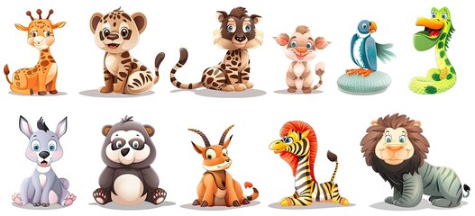 Lively Assortment of Cute Baby Animal Icons in Cartoon Form