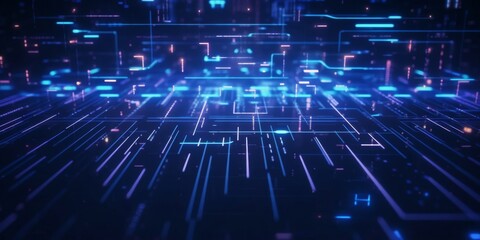 Digital information technology concept. Cybersecurity and protection system from online crime threats. Data Analytics or Data Science. Binary code on dark blue background