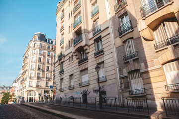 Looking Up at the French Architecture in the Streets of Paris, France on a Sunny Day 