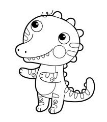 cartoon scene with happy funny dinosaur  dino lizard dragon kid  child having fun playing kindergarten isolated backgroind illustration