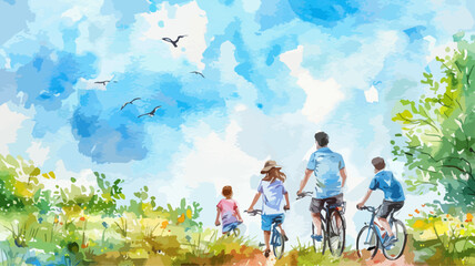 Fahrrad Fahren Bike Familie Kinder Aquarell