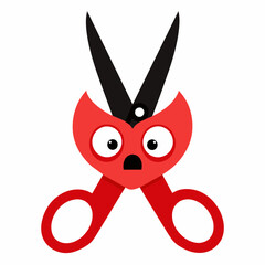 A grumpy pair of scissors complains about always being used to cut things up, with white plain background     