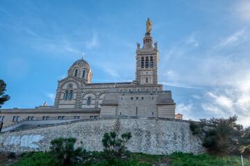 Panoramic view of the Basilica of Notre Dame de la Garde, in Marseille, France