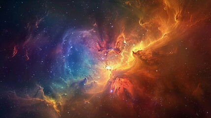 Fototapeta premium Vibrant Photo of a Nebula's Star-Studded Beauty Exploring the Celestial Splendor of Deep Space in Vivid Detail