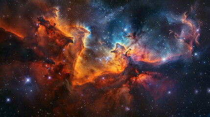 Obraz na płótnie Canvas Vibrant Photo of a Nebula's Star-Studded Beauty Exploring the Celestial Splendor of Deep Space in Vivid Detail
