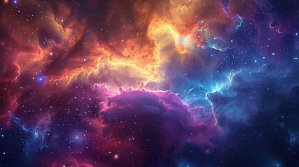 Naklejka premium Vibrant Photo of a Nebula's Star-Studded Beauty Exploring the Celestial Splendor of Deep Space in Vivid Detail