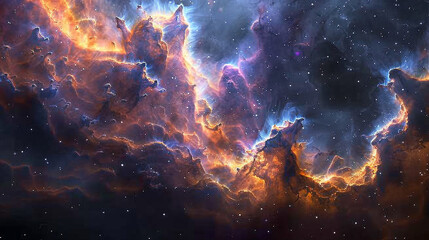 Fototapeta premium Vibrant Photo of a Nebula's Star-Studded Beauty Exploring the Celestial Splendor of Deep Space in Vivid Detail
