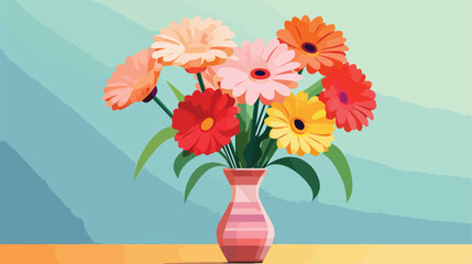 Vase with beautiful gerbera flowers on color backgr